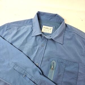 GILLZ Men Medium Deep Sea Woven Blue Vented Long Sleeve Button-Up Shirt Stretch.